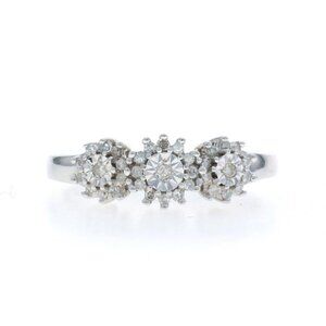 White Gold Diamond Ring - 10k Single & Round Brilliant .25ctw Halo Trio